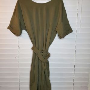 Elf olive green tie wrap dress